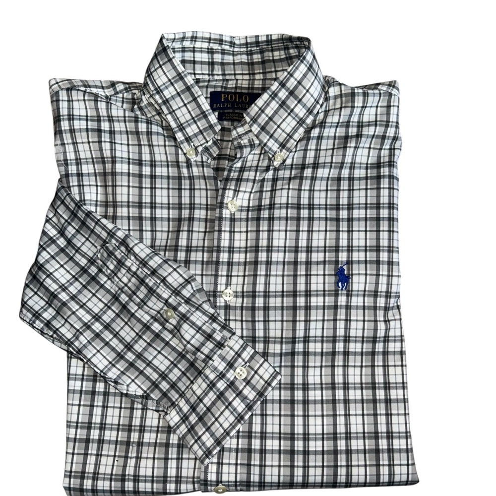 Polo Ralph Lauren Gray Plaid Classic Fit Performance Twill Shirt Size Small